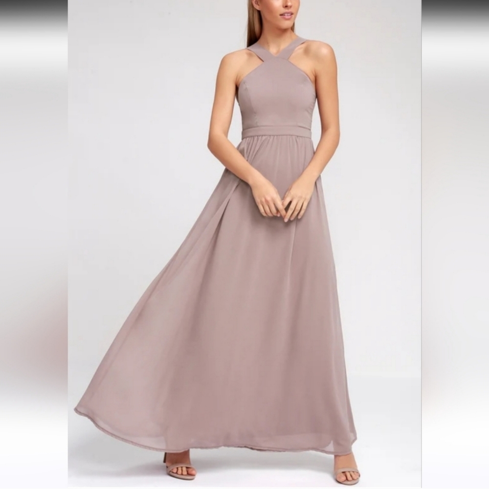 NWT Lulus Air of Romance Maxi Dress - Dusty Lavender Taupe - Size S
